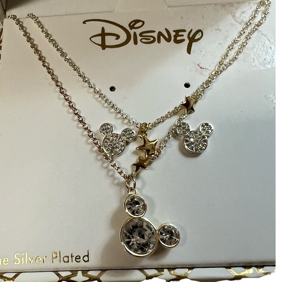 Disney Jewelry - Disney Mickey Mouse Necklace & Earrings Set Fine Silver Plated Crystal Duo NWT